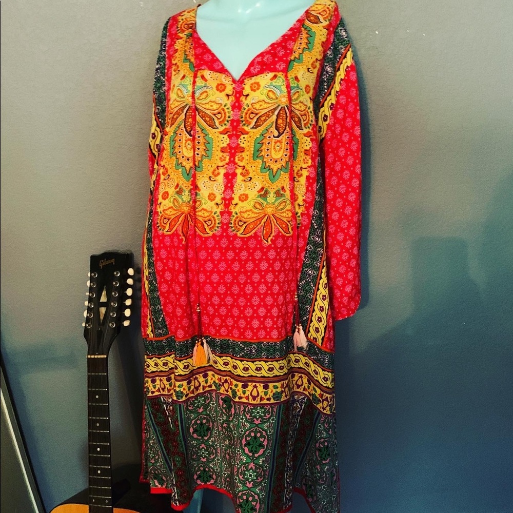 🌼 NWT SR Fashion Boho BRIGHT COLOR INDIAN Dress Size XL SOFT ORANGE RAYON